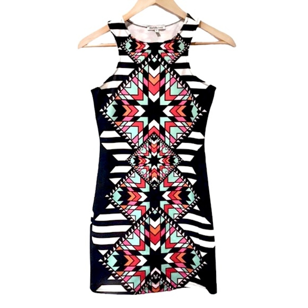 Charlotte Russe Aztec Scuba Mini Dress Sleeveless Bodycon Tank Dress Form Fitted